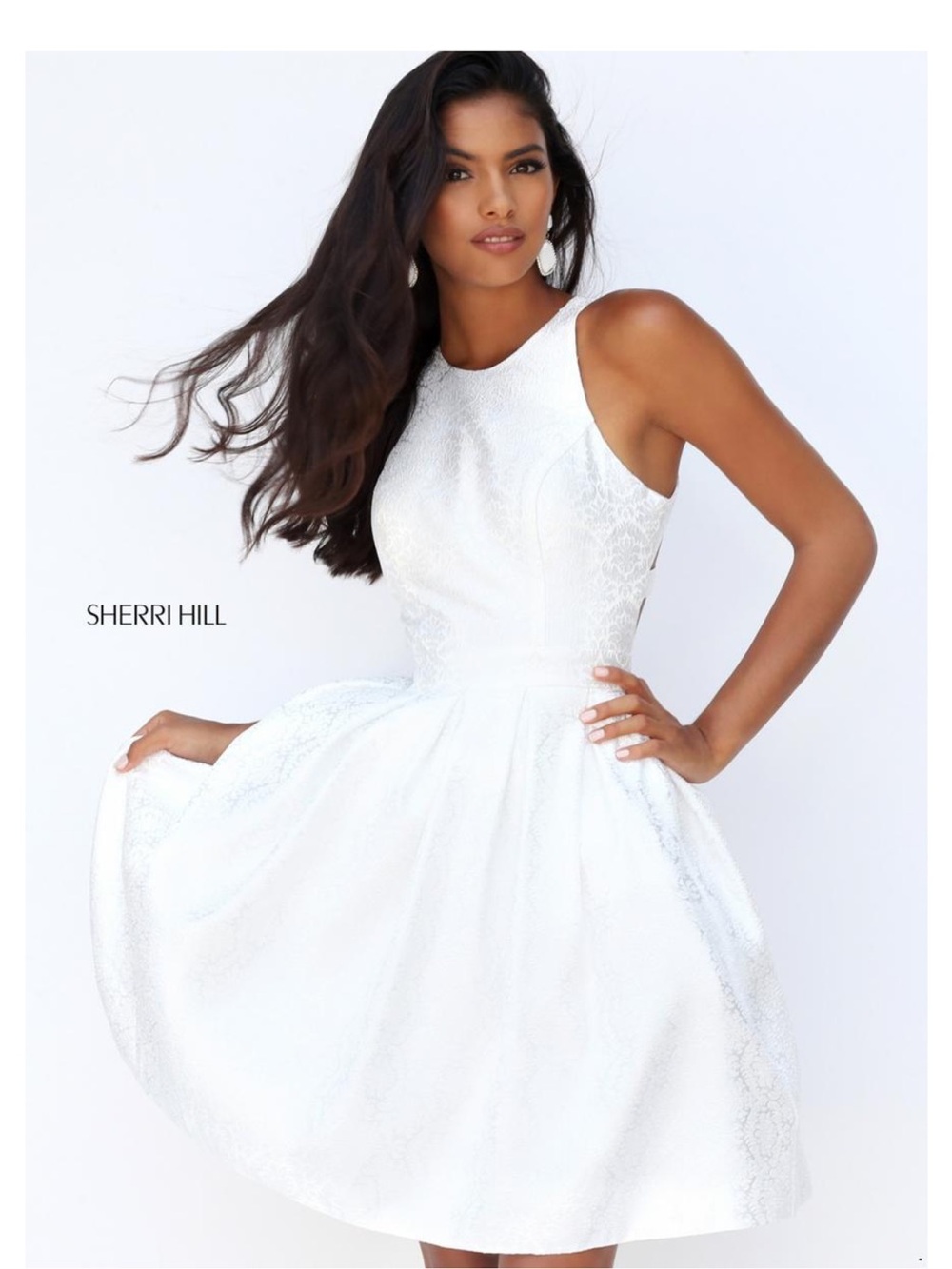 Sherri Hill White Sleeveless Textured Fit-and-Flare Mini Dress